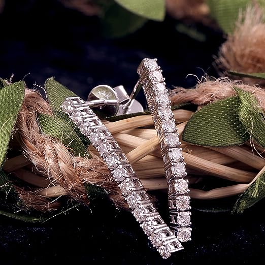 14K White Gold Diamond Line Earrings for Women Drop and Dangle Linear Earrings in Real Solid Gold with Genuine Natural Brilliant Diamonds