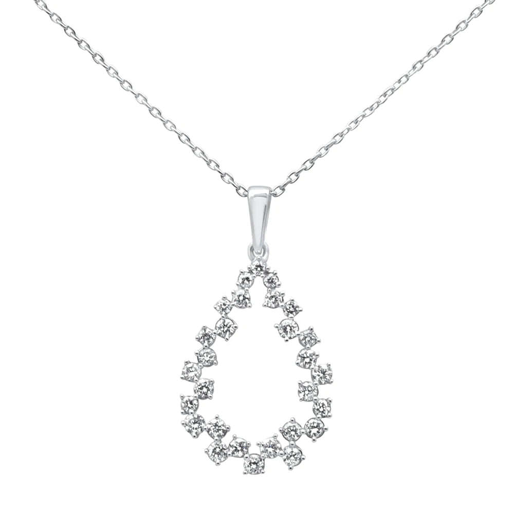 14K White Gold Diamond Teardrop Pendant Necklace Modern Offset Pear TW .38ct - Fancy Brilliant Women's Jewelry with 18 inch chain