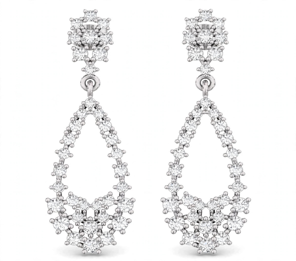 Unique Oval Teardrop Scatter Diamond Earrings for Women 14K White Gold TW 1.72CT