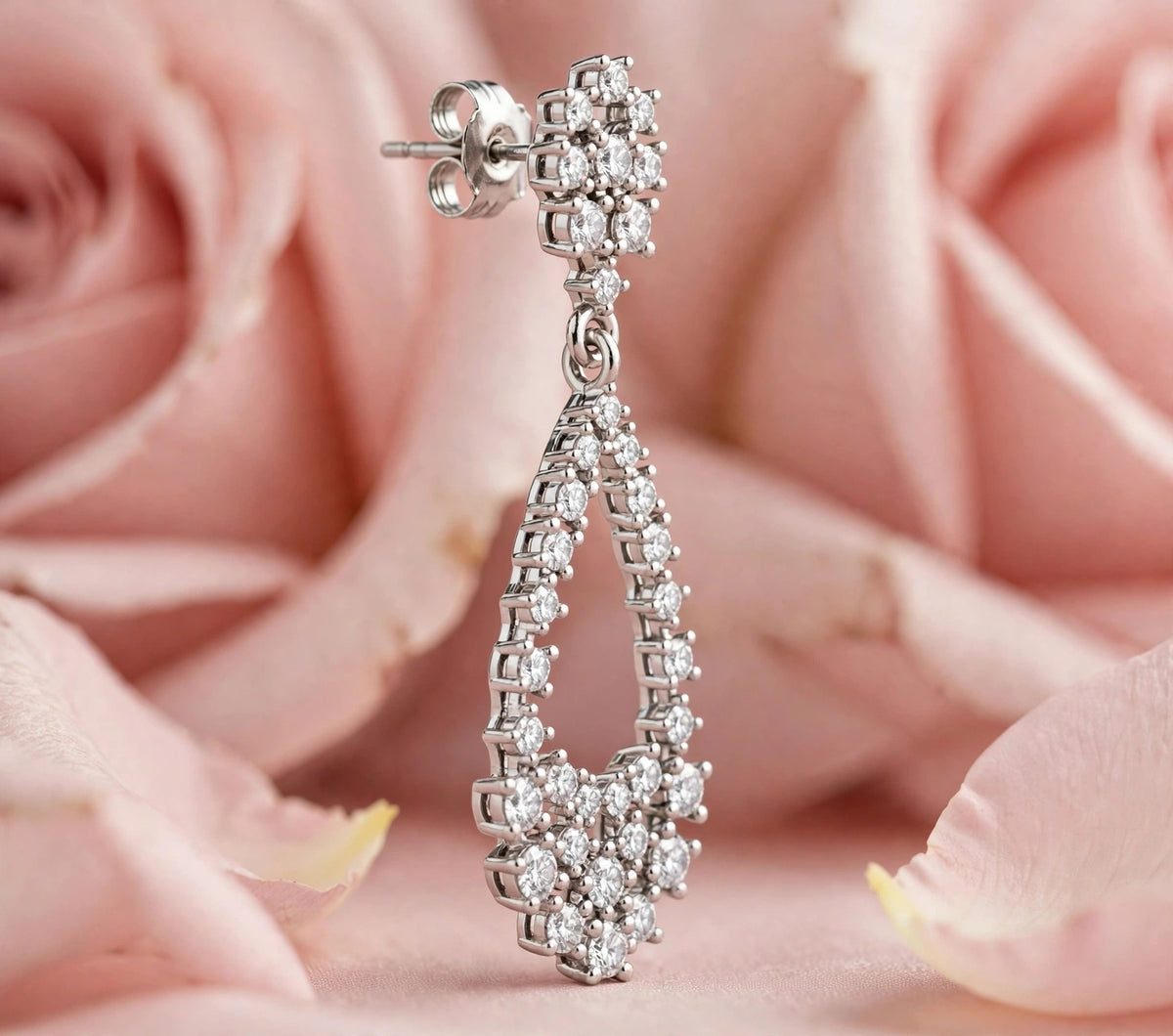 Unique Oval Teardrop Scatter Diamond Earrings for Women 14K White Gold TW 1.72CT