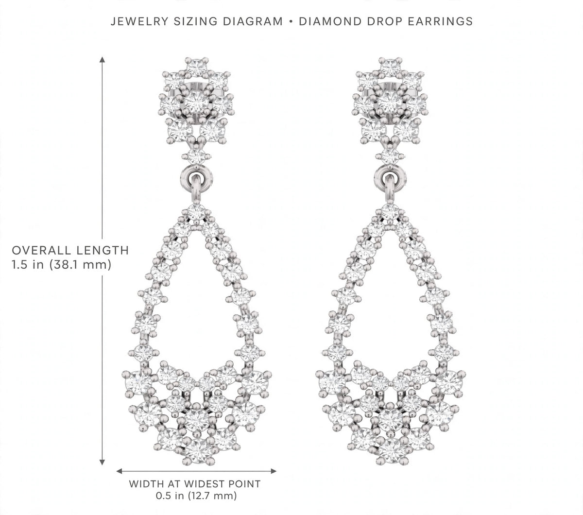 Unique Oval Teardrop Scatter Diamond Earrings for Women 14K White Gold TW 1.72CT