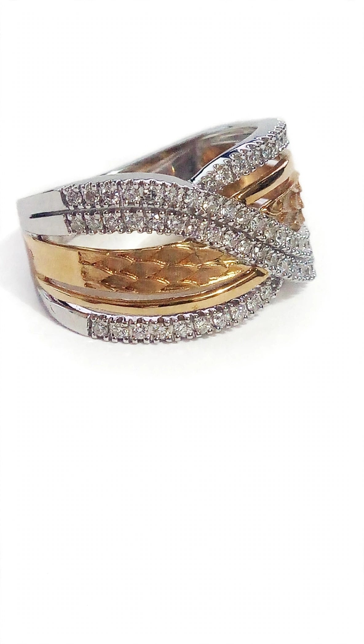 Two Tone Gold Diamond Thick Ring Modern Fancy Brilliant