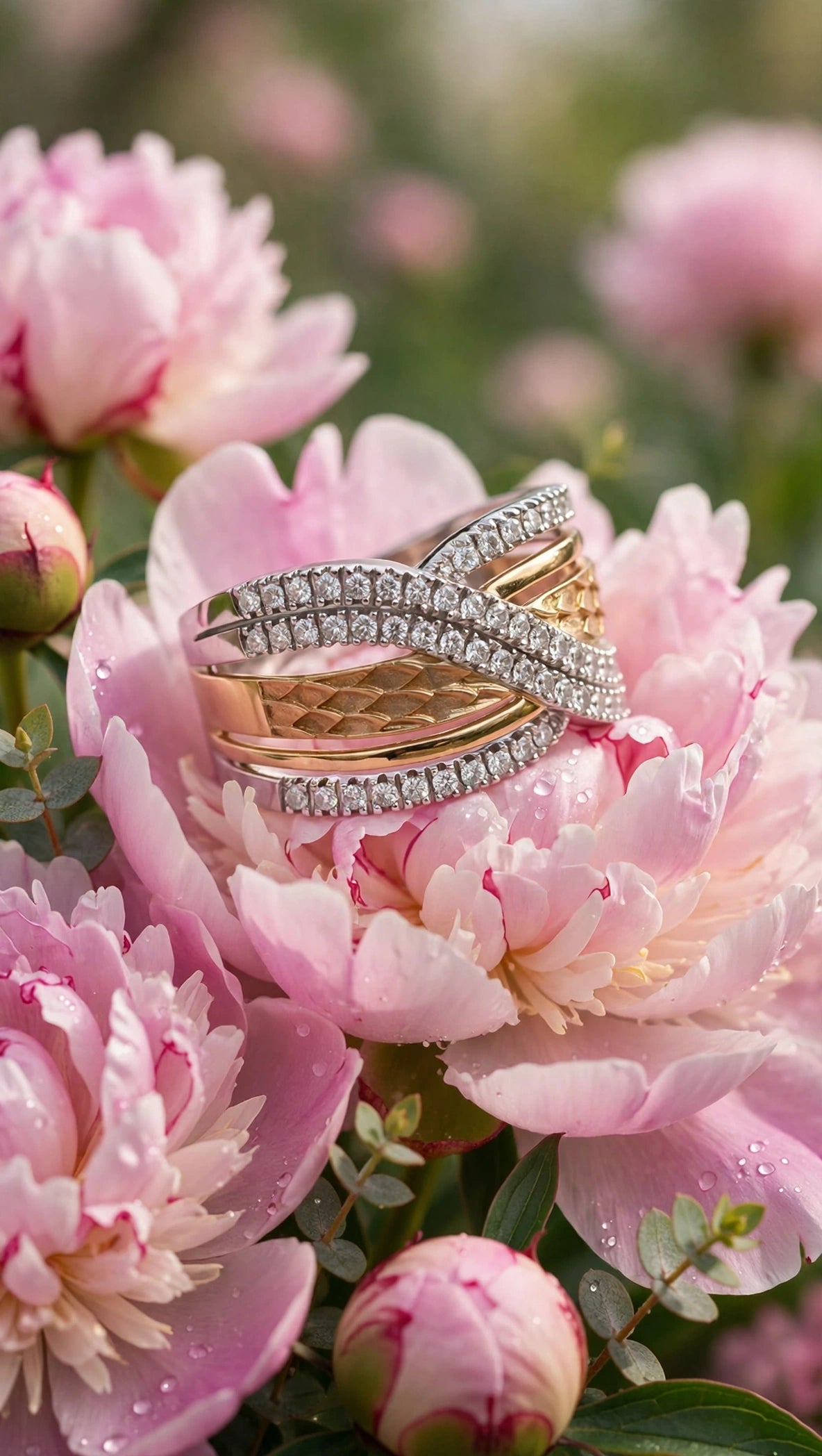 Two Tone Gold Diamond Thick Ring Modern Fancy Brilliant