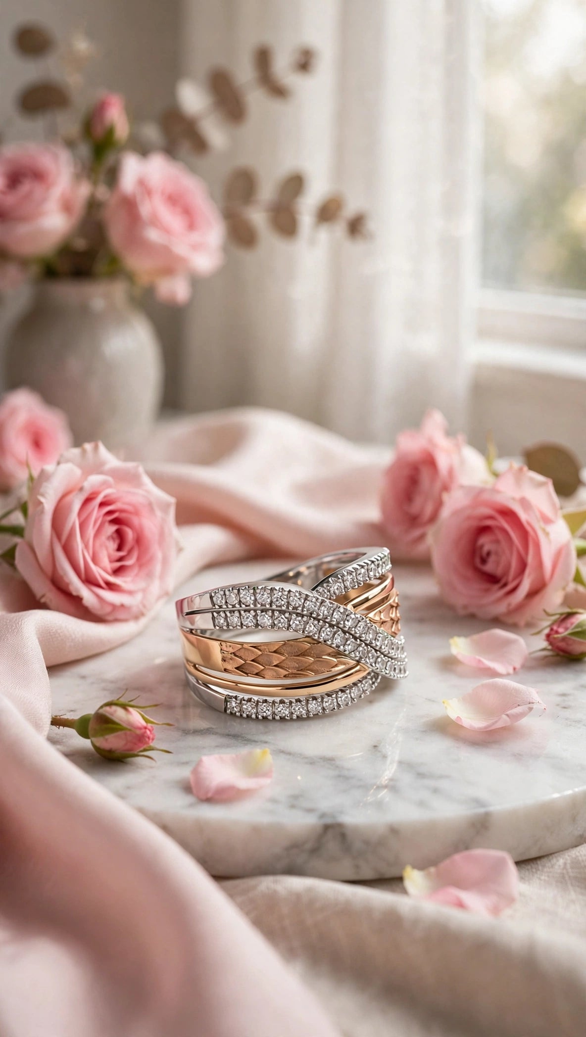 Two Tone Gold Diamond Thick Ring Modern Fancy Brilliant