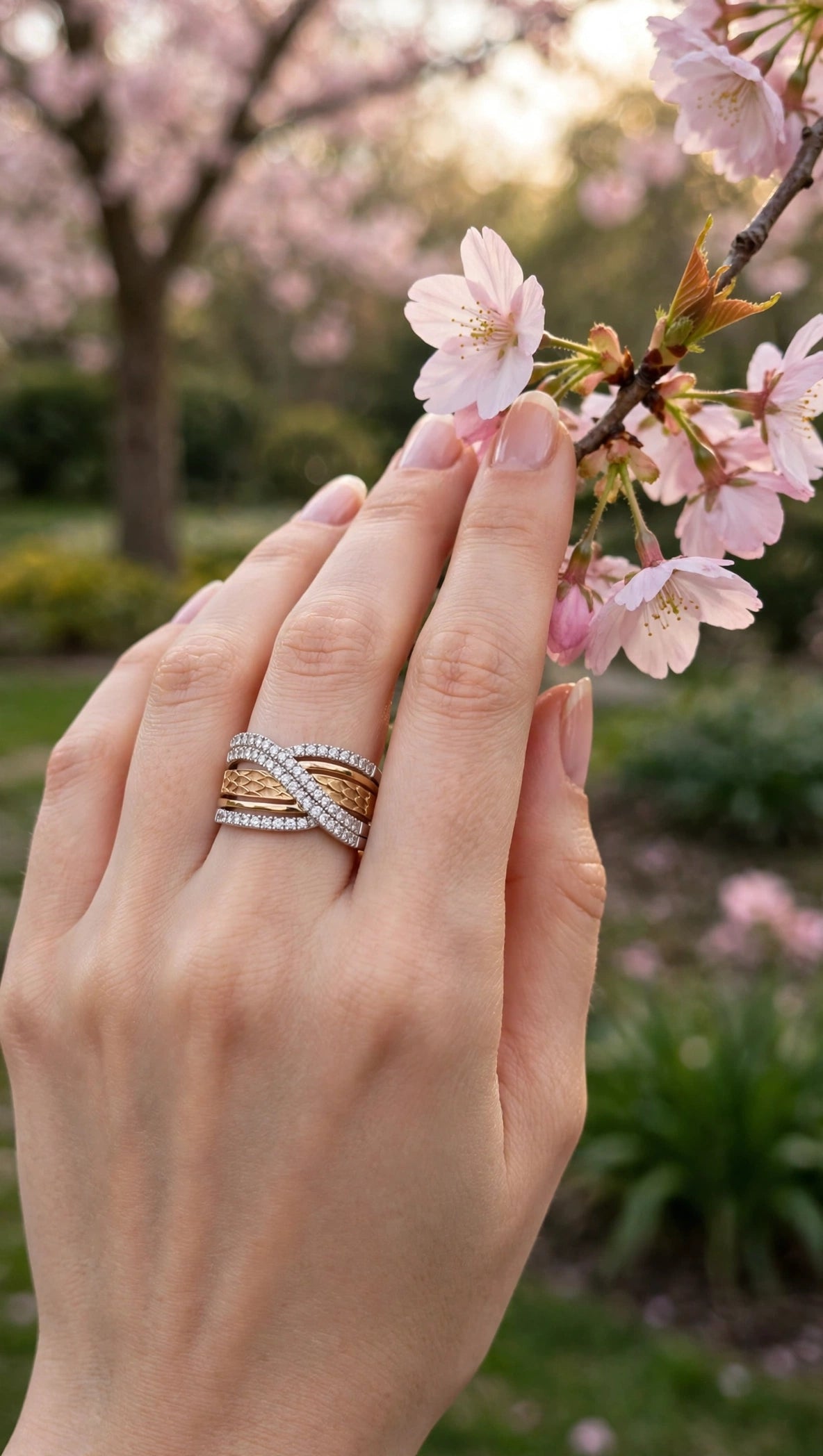 Two Tone Gold Diamond Thick Ring Modern Fancy Brilliant