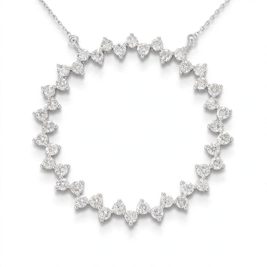 14K White Gold Circle Diamond Pendant Necklace Modern Fancy Offset Brilliant TW 2.6 CT Women's Jewelry