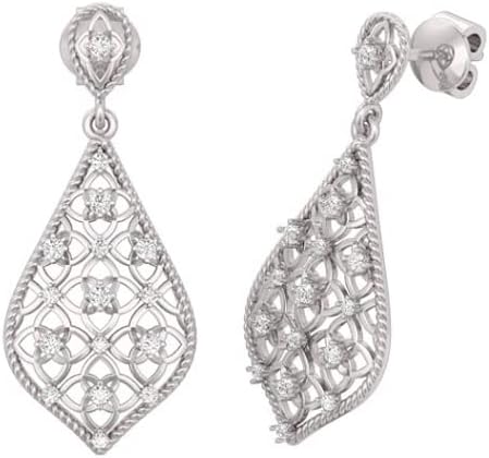 Diamond Shield Earrings 14K White Gold Fine Jewelry Handmade .5 Ct Carat for Women Modern Teardrop Filled