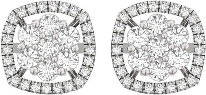 Halo Stud Earrings for Women 14K White Gold with Brilliant Diamonds TW 1 CT