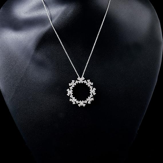 14K White Gold Circle Diamond Pendant Necklace Modern Fancy Brilliant Scatter Cluster Burst TW 2.24CT Women's Jewelry