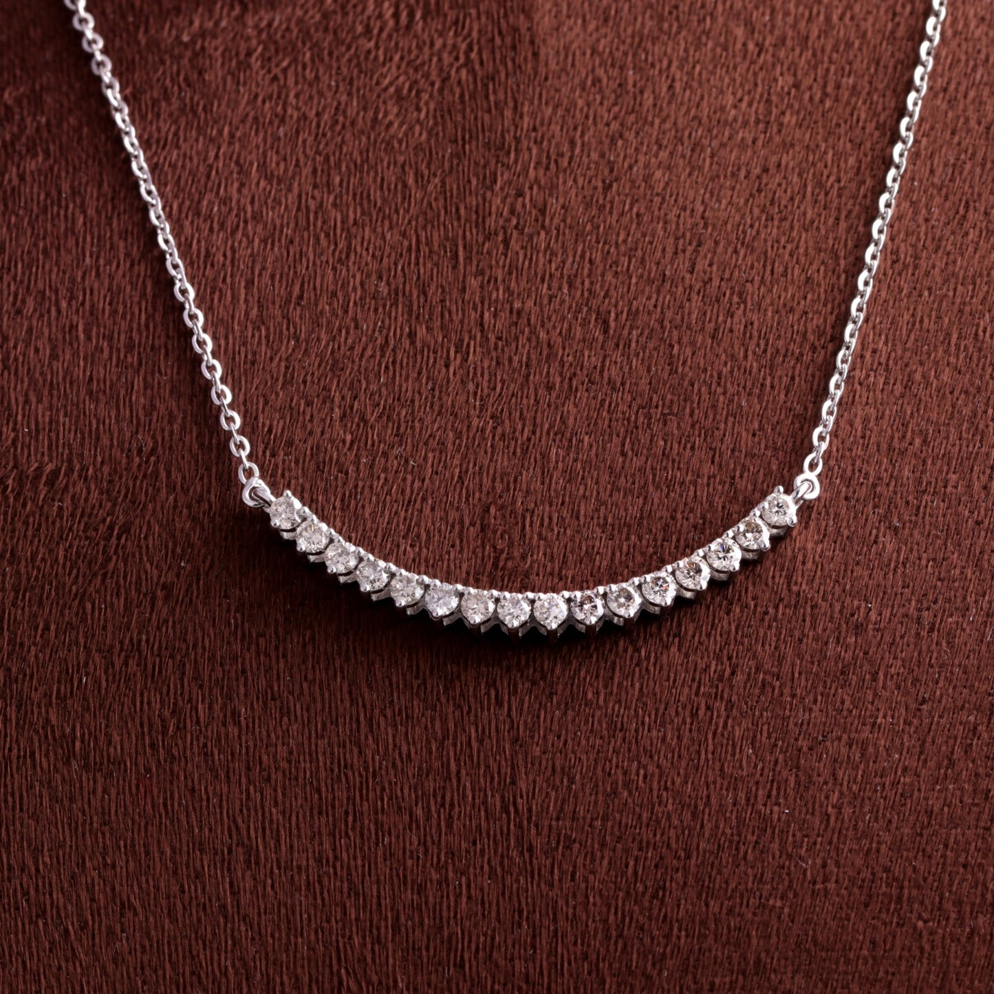 14K White Gold Bar Diamond Necklace Modern Fancy Brilliant TW .80 CT Women's Jewelry