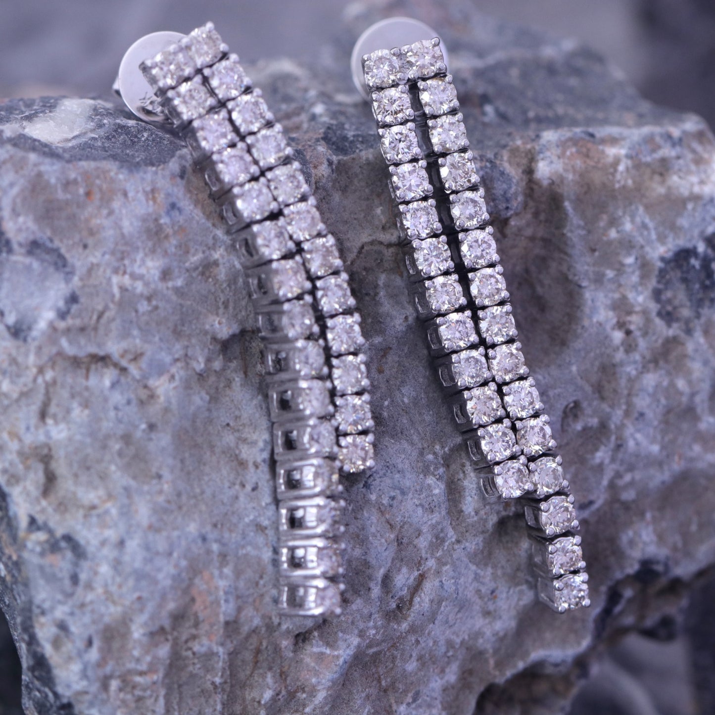 14K White Gold Diamond Double Line Earrings for Women TW 3.19 Ct - Drop and Dangle Linear Earrings in Real Solid Gold with Genuine Natural Brilliant Diamonds