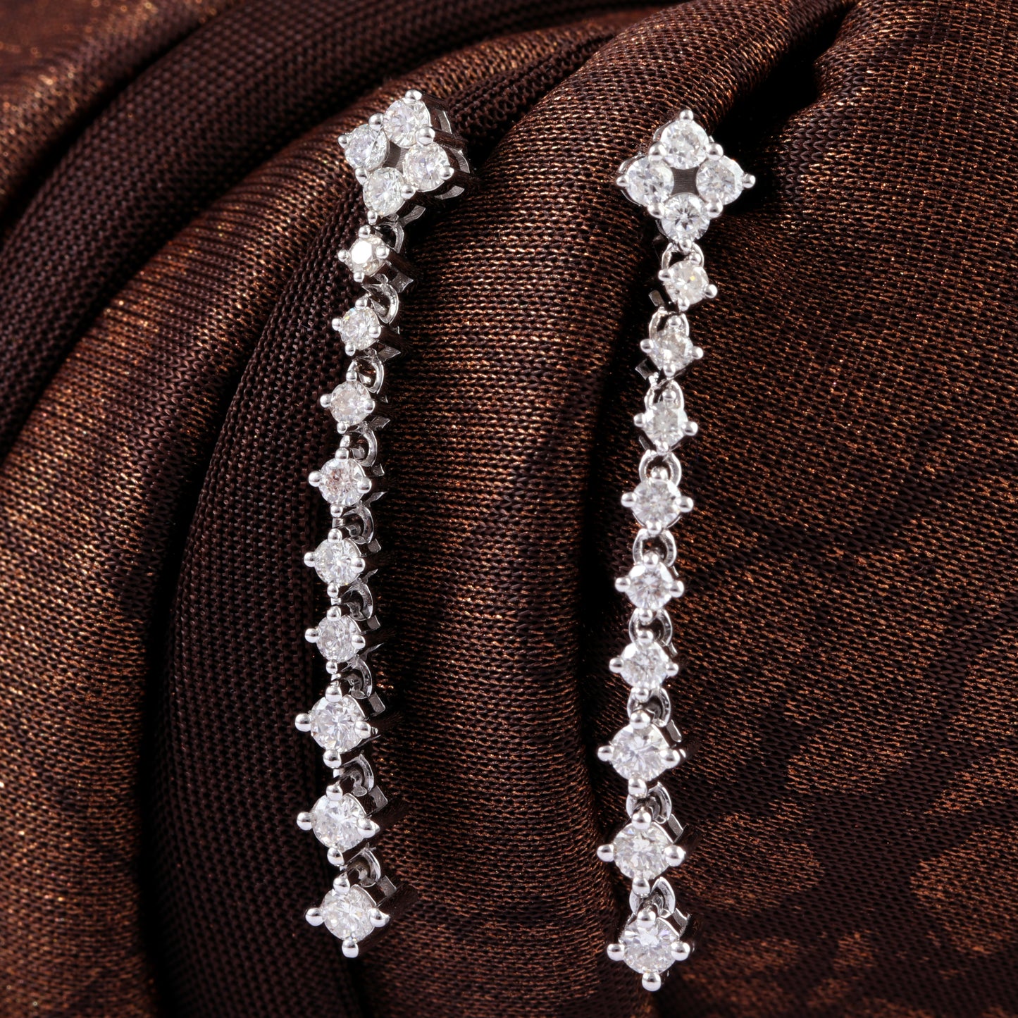 14K White Gold Diamond Line Earrings for Women - TW .85 Ct - Gradual Drop and Dangle Linear Earrings in Real Solid Gold with Genuine Natural Brilliant Diamonds