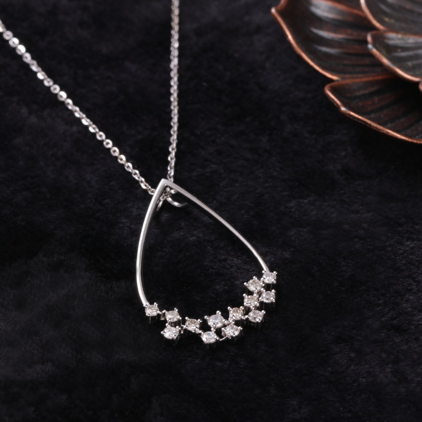 14K White Gold Teardrop Diamond Pendant Necklace Modern Fancy Brilliant Scatter Pear Design TW .35 CT Women's Jewelry