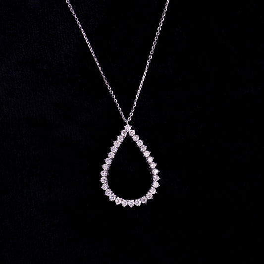 MODEENI Gold Diamond Teardrop Necklace 14K White Gold Pear Shaped Natural Brilliant Pendant Necklace TW .90 Ct