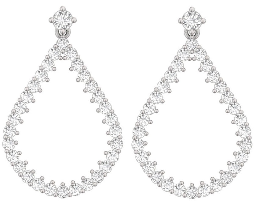 Teardrop Diamond Earrings for Women 14K White Gold with Brilliant Diamonds Pear Design TW 1.45 CT