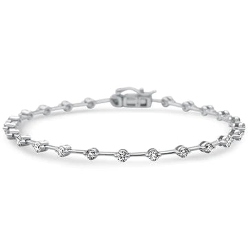 Diamond Tennis Bracelet Bezel Style Points TW 1.57 CT 14k White Gold Bracelet