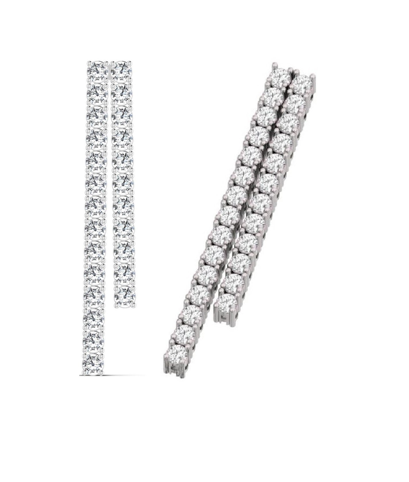 14K White Gold Diamond Double Line Earrings for Women TW 3.19 Ct - Drop and Dangle Linear Earrings in Real Solid Gold with Genuine Natural Brilliant Diamonds