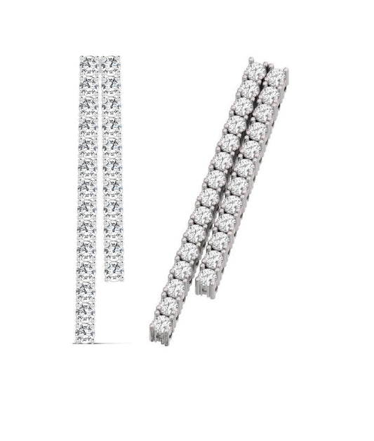 14K White Gold Diamond Double Line Earrings for Women TW 3.19 Ct - Drop and Dangle Linear Earrings in Real Solid Gold with Genuine Natural Brilliant Diamonds