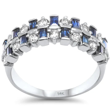 Diamond and Sapphire Ring 14K White Gold TW 1.6 CT