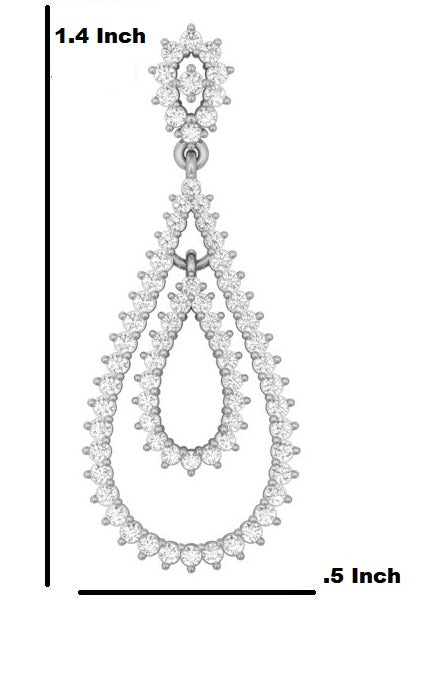 Teardrop Diamond Earrings for Women 14K White Gold with Brilliant Diamonds Double Layer Pear Design TW 1.34 CT