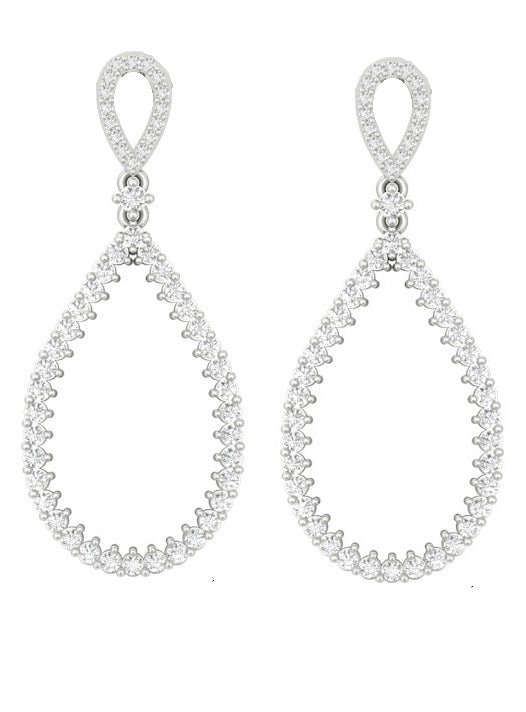 Teardrop Egg Shaped Earrings for Women 14K White Gold with Brilliant Diamonds TW 1.15 Ct