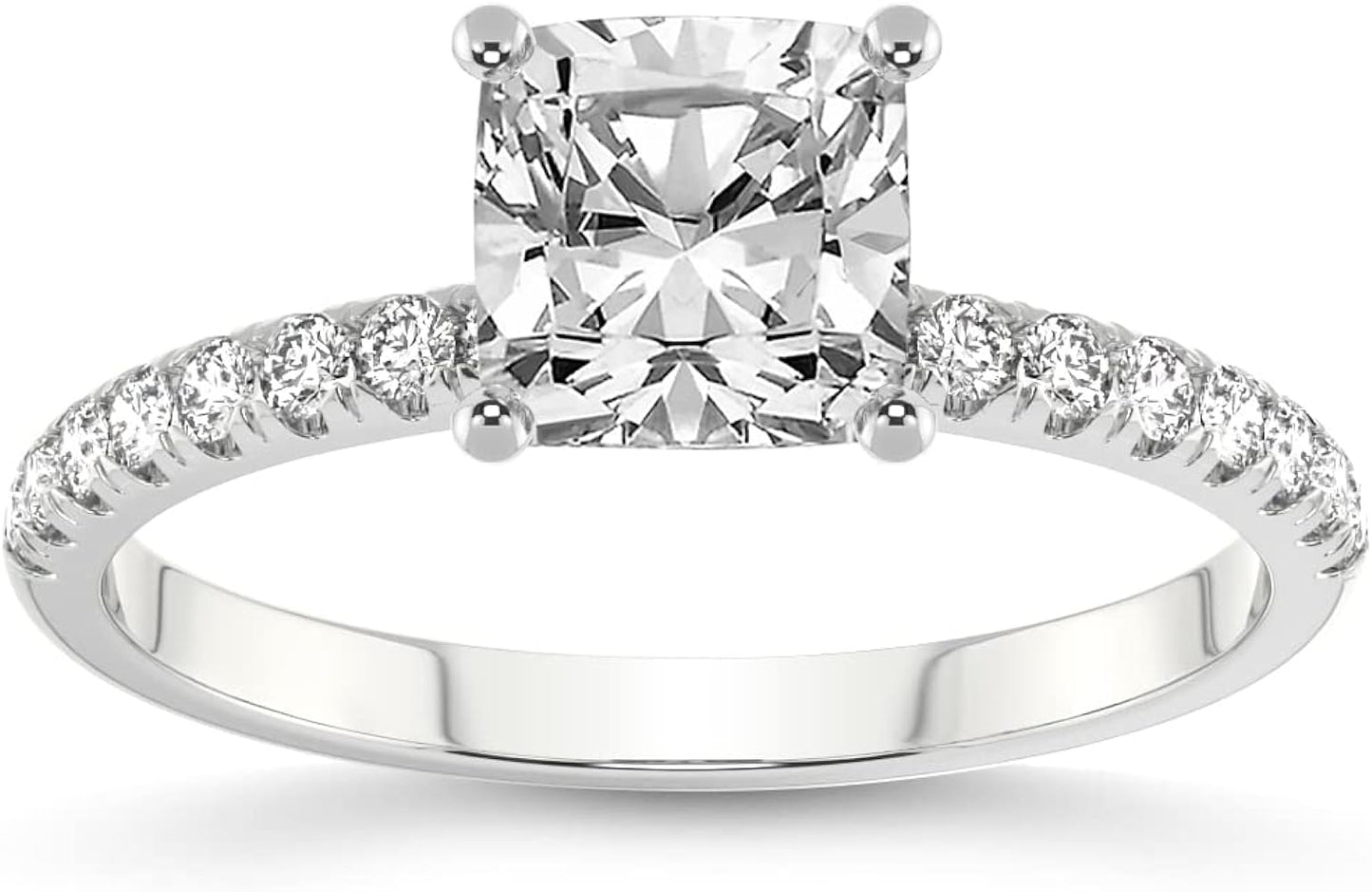 LAB GROWN Halo Square Cut Diamond Engagement Ring with 1.5 Ct main stone - 14K White Gold - Custom Design