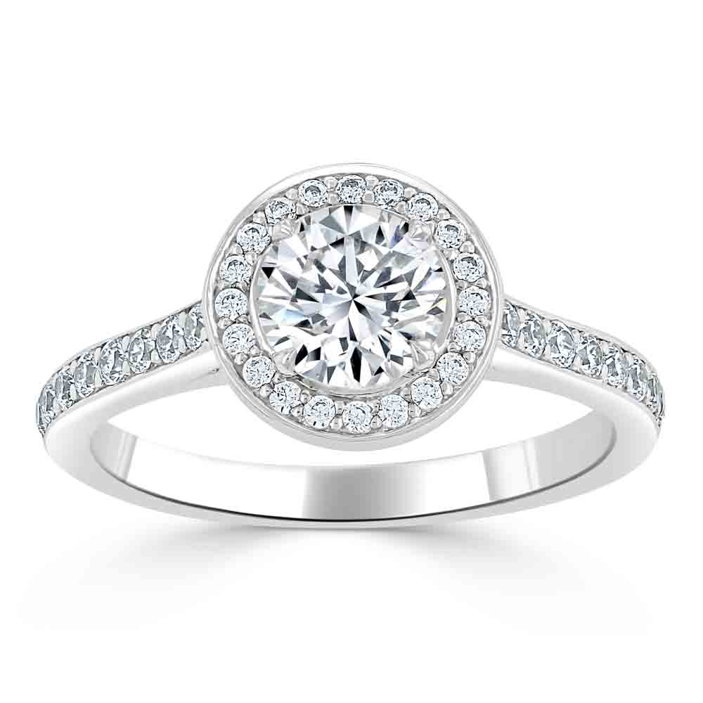 LAB GROWN Halo Round Diamond Engagement Ring with 1.5 Ct main stone - 14K White Gold - Custom Design