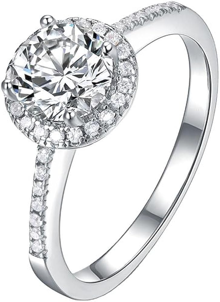 LAB GROWN Halo Round Diamond Engagement Ring with 1.5 Ct main stone - 14K White Gold - Custom Design