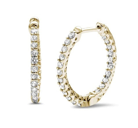 14K Gold Half Inch Diamond Hoop Earring .5 Ct G Brilliant Natural Diamond Gold Earrings