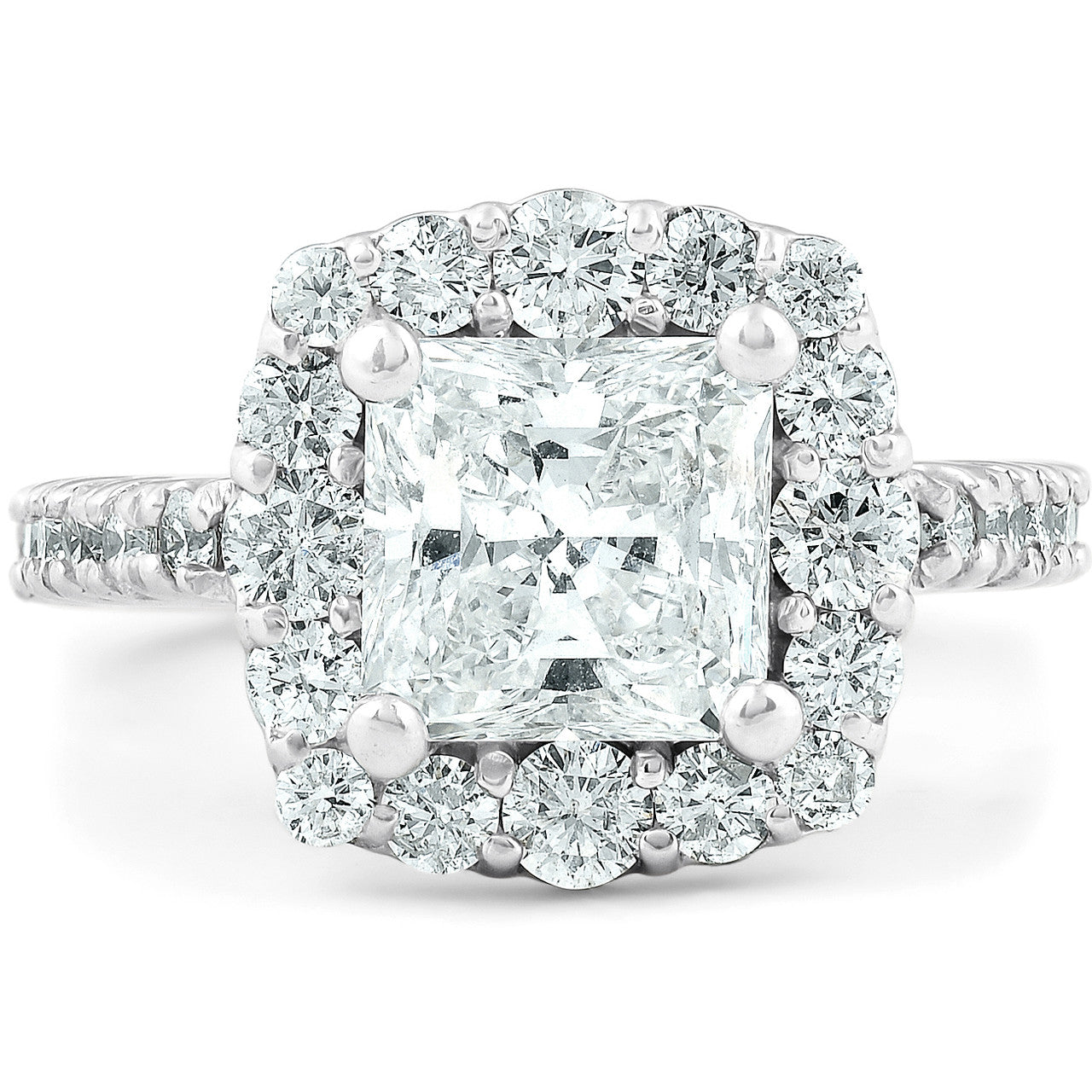 LAB GROWN Halo Square Cut Diamond Engagement Ring with 1.5 Ct main stone - 14K White Gold - Custom Design