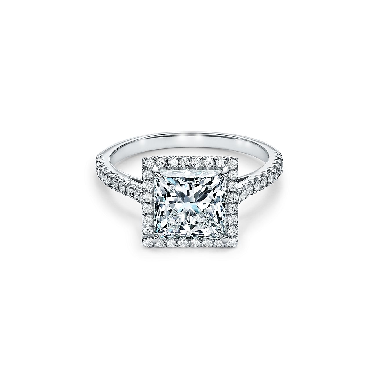 LAB GROWN Halo Square Cut Diamond Engagement Ring with 1.5 Ct main stone - 14K White Gold - Custom Design