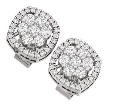 Halo Stud Earrings for Women 14K White Gold with Brilliant Diamonds TW 1 CT