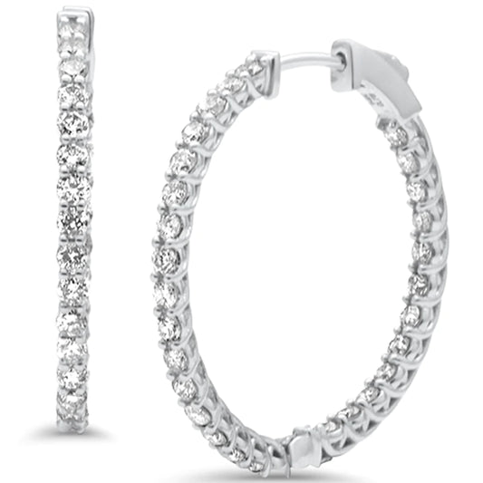 Brilliant Natural Diamond Hoop Earrings 14K White Gold TW 1 CT 1 Inch