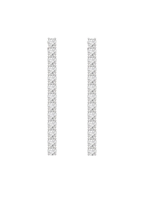 14K White Gold Diamond Line Earrings for Women Drop and Dangle Linear Earrings in Real Solid Gold with Genuine Natural Brilliant Diamonds