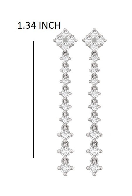 14K White Gold Diamond Line Earrings for Women - TW .85 Ct - Gradual Drop and Dangle Linear Earrings in Real Solid Gold with Genuine Natural Brilliant Diamonds