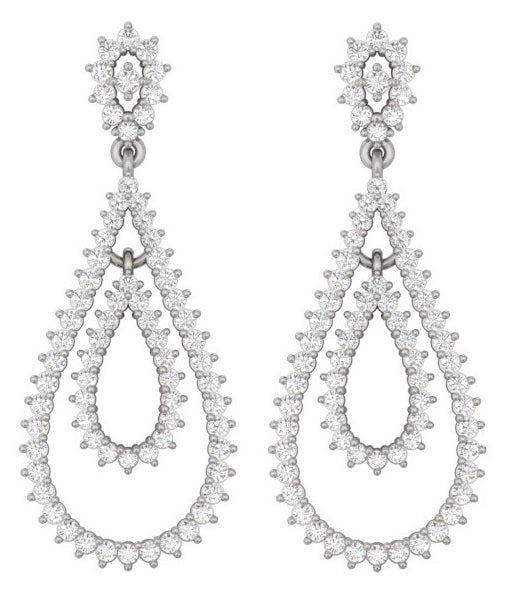 Teardrop Diamond Earrings for Women 14K White Gold with Brilliant Diamonds Double Layer Pear Design TW 1.34 CT