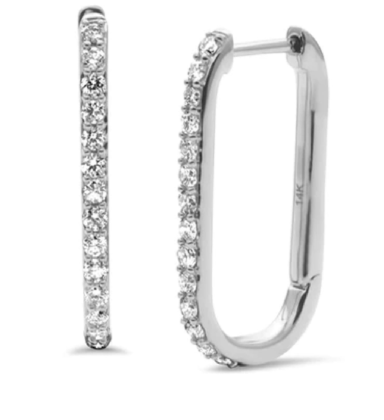 Square Diamond Hoops Earrings 14K White Gold Fine Modern Jewelry Handmade .5 Ct Carat for Women Modern Paperclip Earrings 3/4 inch…