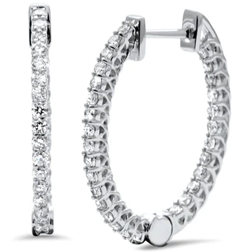 Brilliant Natural Diamond Hoop Earrings 14K White Gold TW 1 CT .75 Inch