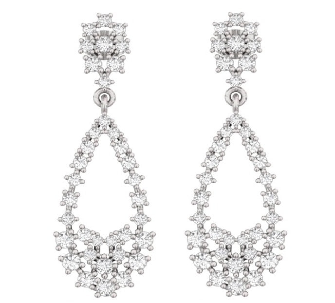 Unique Oval Teardrop Scatter Diamond Earrings for Women 14K White Gold TW 1.72CT