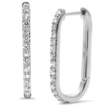 Square Diamond Hoops Earrings 14K White Gold Fine Modern Jewelry Handmade .5 Ct Carat for Women Modern Paperclip Earrings 3/4 inch…