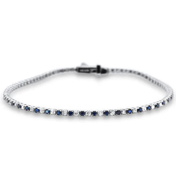 Sapphire and Diamond Tennis Bracelet TW 2.26 CT 14K White Gold Bracelet Jewelry