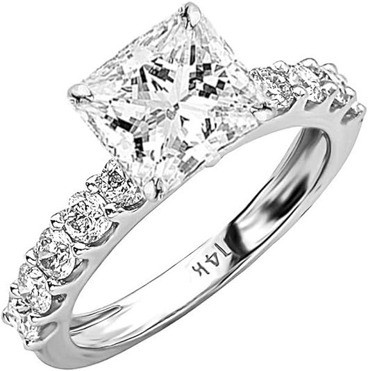 LAB GROWN Halo Square Cut Diamond Engagement Ring with 1.5 Ct main stone - 14K White Gold - Custom Design