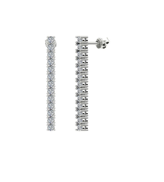 LAB GROWN Line Diamond Earrings - TW 2 Ct - 14K White Gold - Dangle Elegant Linear Earrings in Real Solid Gold with Brilliant Lab Diamonds EF VVS