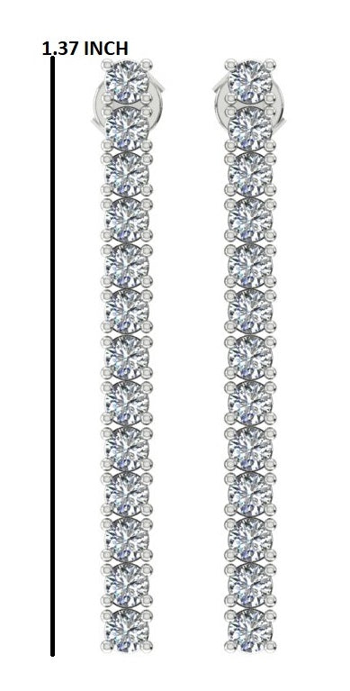 LAB GROWN Line Diamond Earrings - TW 2 Ct - 14K White Gold - Dangle Elegant Linear Earrings in Real Solid Gold with Brilliant Lab Diamonds EF VVS