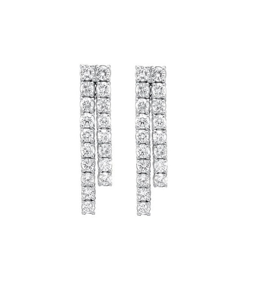 Double Line Diamond Earrings for Women 14K White Gold with Brilliant Diamonds